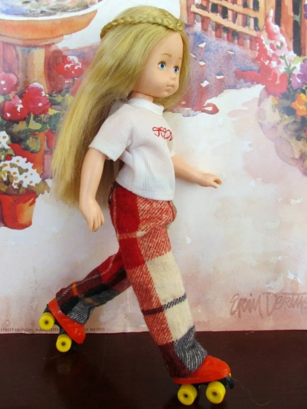 GINNY DOLL VOGUE 1970s w ROLLERSKATES, SWEATER, DRESS, PANTS, TOP, HAT, SCARF